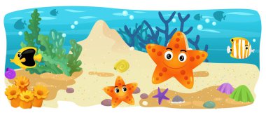 Çizgi film okyanus ve deniz kızı su altı Krallık çocuklar için çizim balıklarla - Yüzme