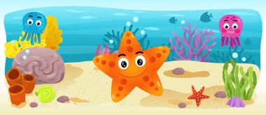 Çizgi film okyanus ve deniz kızı su altı Krallık çocuklar için çizim balıklarla - Yüzme