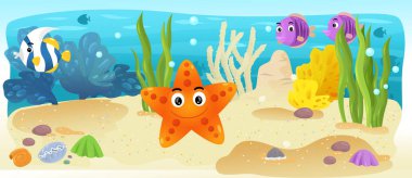 Çizgi film okyanus ve deniz kızı su altı Krallık çocuklar için çizim balıklarla - Yüzme