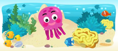 Çizgi film okyanus ve deniz kızı su altı Krallık çocuklar için çizim balıklarla - Yüzme