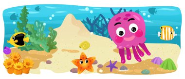 Çizgi film okyanus ve deniz kızı su altı Krallık çocuklar için çizim balıklarla - Yüzme