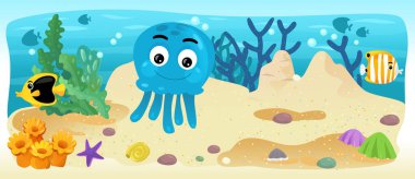 Çizgi film okyanus ve deniz kızı su altı Krallık çocuklar için çizim balıklarla - Yüzme