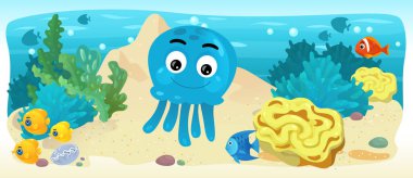 Çizgi film okyanus ve deniz kızı su altı Krallık çocuklar için çizim balıklarla - Yüzme