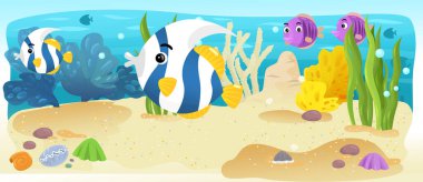 Çizgi film okyanus ve deniz kızı su altı Krallık çocuklar için çizim balıklarla - Yüzme