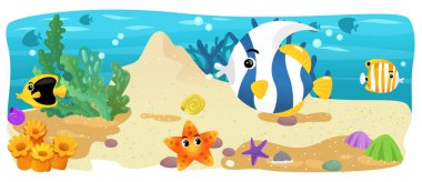 Çizgi film okyanus ve deniz kızı su altı Krallık çocuklar için çizim balıklarla - Yüzme