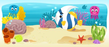 Çizgi film okyanus ve deniz kızı su altı Krallık çocuklar için çizim balıklarla - Yüzme