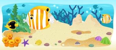 Çizgi film okyanus ve deniz kızı su altı Krallık çocuklar için çizim balıklarla - Yüzme