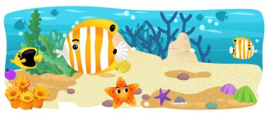 Çizgi film okyanus ve deniz kızı su altı Krallık çocuklar için çizim balıklarla - Yüzme