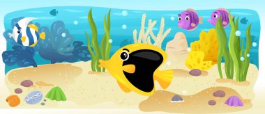 Çizgi film okyanus ve deniz kızı su altı Krallık çocuklar için çizim balıklarla - Yüzme