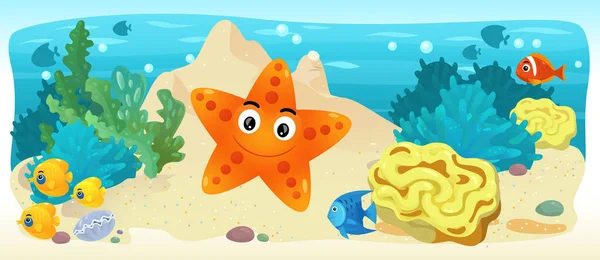 Kreskówka Ocean Syrenka Królestwie Podwodne Pływanie Ryby Ilustracja Dla Dzieci — Zdjęcie stockowe