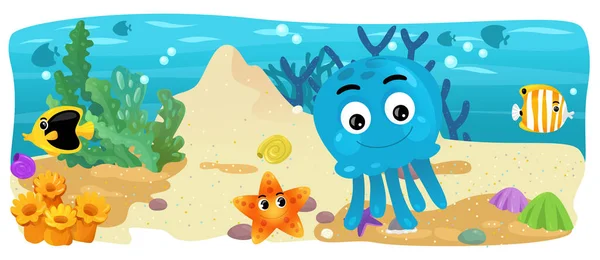 Карикатурный Океан Русалка Подводном Царстве Купающиеся Рыбами Иллюстрация Детей — стоковое фото