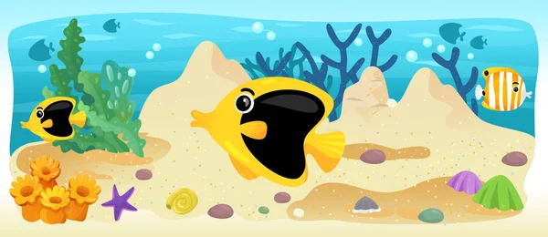 Cartoon Ozean Und Die Meerjungfrau Unterwasserreich Schwimmen Mit Fischen Illustration — Stockfoto