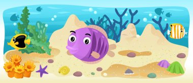 Çizgi film okyanus ve deniz kızı su altı Krallık çocuklar için çizim balıklarla - Yüzme