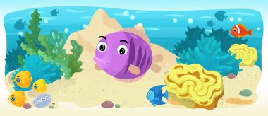 Çizgi film okyanus ve deniz kızı su altı Krallık çocuklar için çizim balıklarla - Yüzme