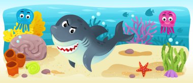 Çizgi film okyanus ve deniz kızı su altı Krallık çocuklar için çizim balıklarla - Yüzme