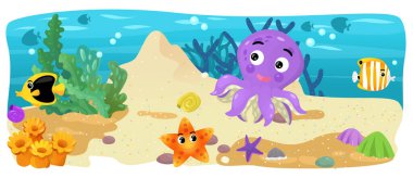 Çizgi film okyanus ve deniz kızı su altı Krallık çocuklar için çizim balıklarla - Yüzme