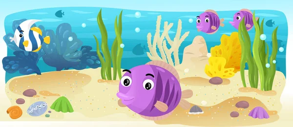 Cartoon Ocean Mermaid Underwater Kingdom Swimming Fishes Illustration Children — Stock Photo, Image