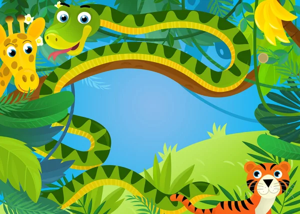 Cartoon Scene Met Jungle Dieren Samen Illustratie Voor Kinderen — Stockfoto