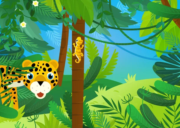 Cartoon Scene Jungle Animals Being Together Illustration Children — ストック写真