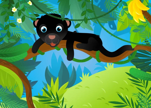 Scena Kreskówek Zwierzętami Dżungli Jest Razem Ilustracja Dla Dzieci — Zdjęcie stockowe