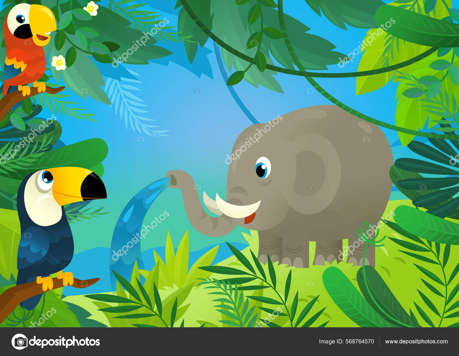 Escena Dibujos Animados Con Animales Selva Estar Juntos Ilustración Para  Ilustración de stock #568764570 de ©illustrator_hft, image size:1600x1241