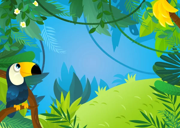 Rajzfilm Jelenet Dzsungel Állatok Nélkül Illusztráció Gyerekeknek — Stock Fotó
