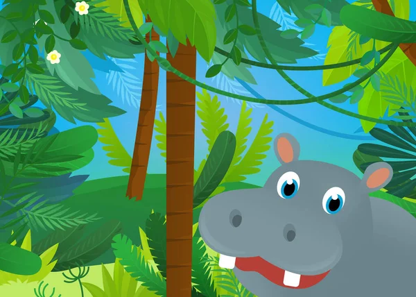 Cartoon Scene Jungle Animals Being Together Illustration Children — Zdjęcie stockowe