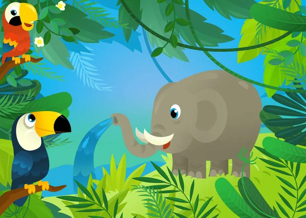 Zeichentrickszene Mit Dschungeltieren Die Zusammen Sind Illustration Für Kinder — Stockfoto