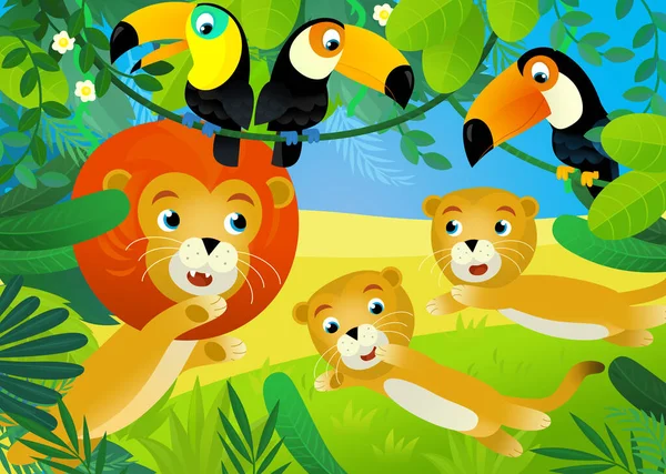 Cartoon Scene Jungle Animals Being Together Illustration Children — ストック写真