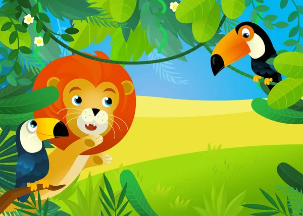 Cartoon Scene Jungle Animals Being Together Illustration Children — Stok fotoğraf