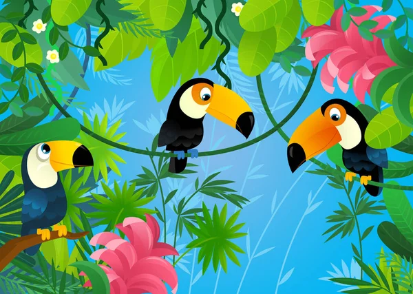 Cartoon Scene Jungle Animals Being Together Illustration Children — Stockfoto