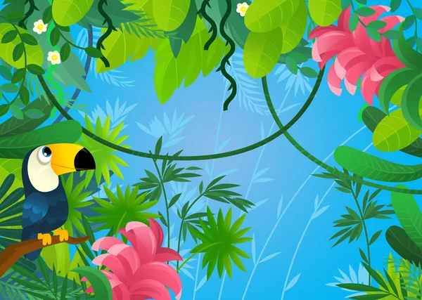 Çocuklar için orman illüstrasyonlu çizgi film sahnesi