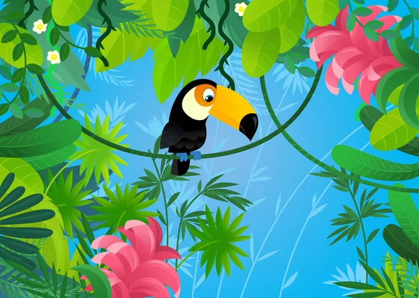 Cartoon Scene Jungle Animals Being Together Illustration Children — Stok fotoğraf
