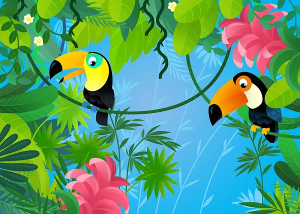 Rajzfilm Jelenet Dzsungel Állatok Együtt Illusztráció Gyerekeknek — Stock Fotó