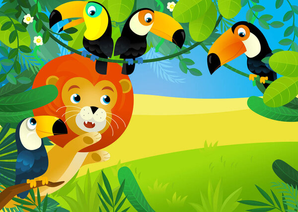Cartoon Scene Jungle Animals Being Together Illustration Children Stock Photo