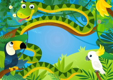 cartoon scene with jungle animals being together illustration for children