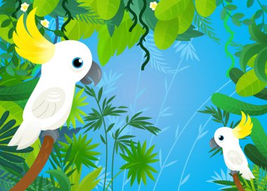 Çocuklar için vahşi hayvan resimli karikatür sahnesi