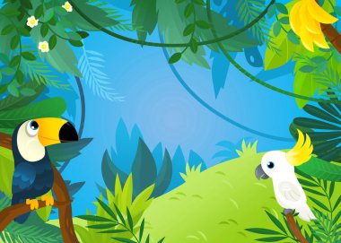 Çocuklar için hayvan resimlerinin olmadığı orman karikatür sahnesi