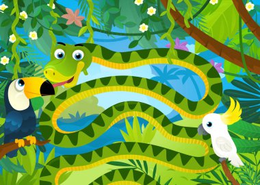 cartoon scene with jungle animals being together illustration for children