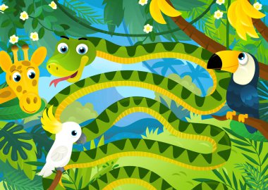 cartoon scene with jungle animals being together illustration for children