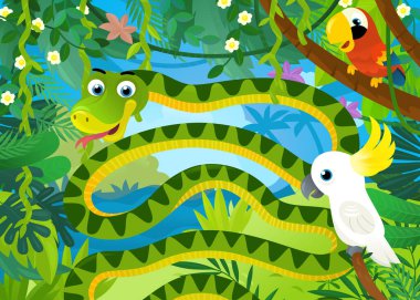 cartoon scene with jungle animals being together illustration for children