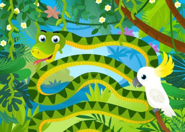 cartoon scene with jungle animals being together illustration for children