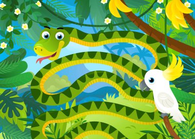 cartoon scene with jungle animals being together illustration for children