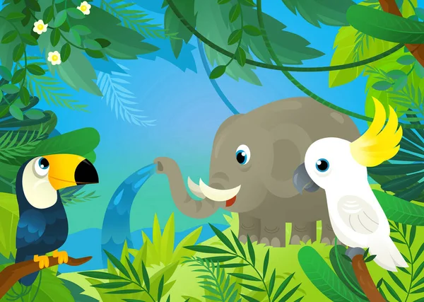 Cartoon Scene Jungle Animals Being Together Illustration Children — Stock Fotó