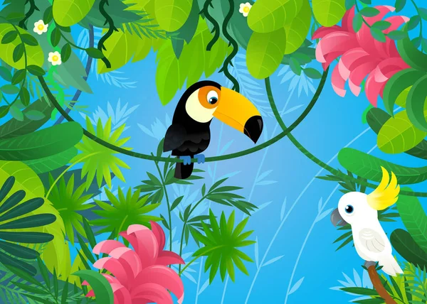 Scena Kreskówek Zwierzętami Dżungli Jest Razem Ilustracja Dla Dzieci — Zdjęcie stockowe