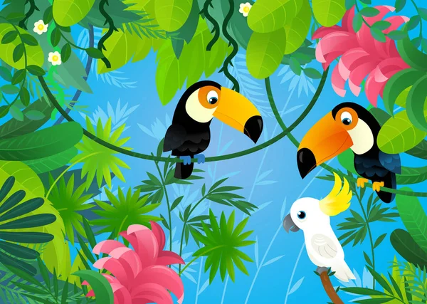 Cartoon Scene Jungle Animals Being Together Illustration Children — Stok fotoğraf