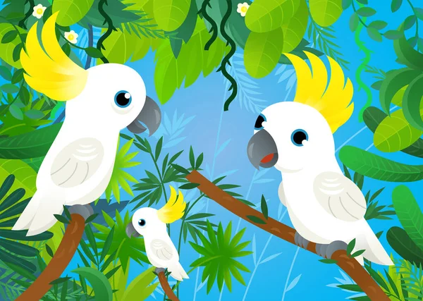 Cartoon Scene Jungle Animals Being Together Illustration Children — Stockfoto