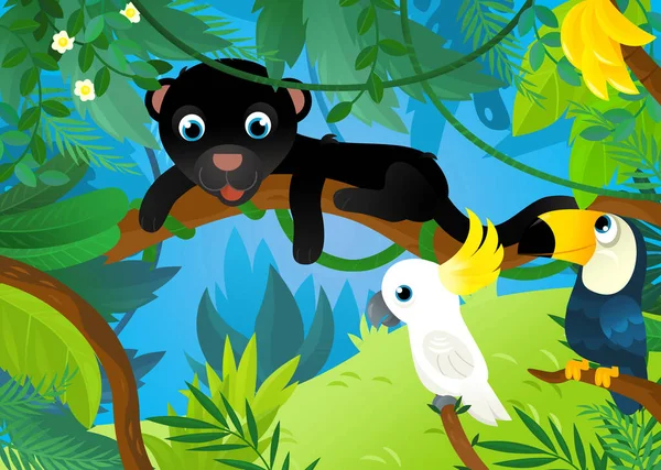 Cartoon Scene Jungle Animals Being Together Illustration Children —  Fotos de Stock