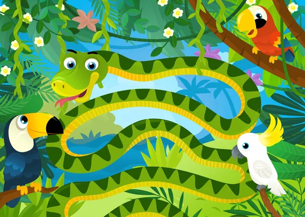 Cartoon Scene Jungle Animals Being Together Illustration Children — стоковое фото