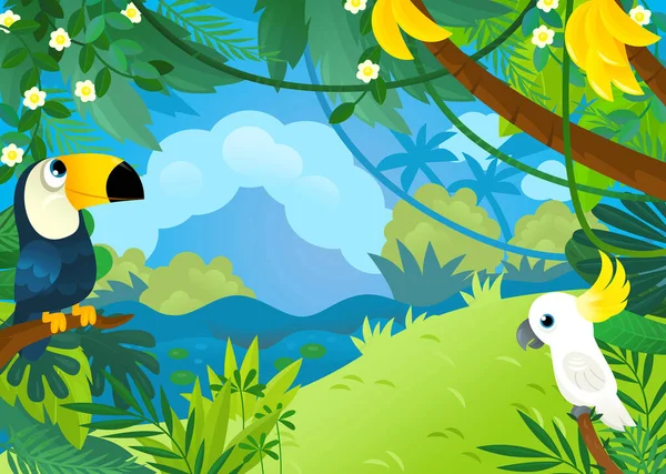 Cartoon Scene Jungle Animals Being Together Illustration Children — Stockfoto